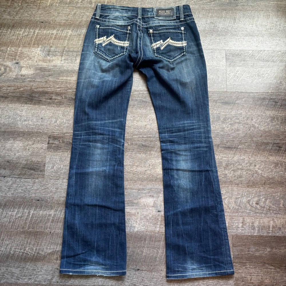 Miss‎ Me JD1038B Bootcut Jeans Size 31x34 Blue Embroidered Pockets Bling Y2K
